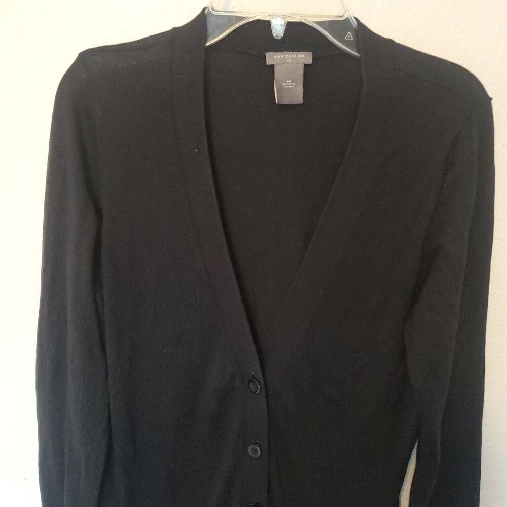 Ann Taylor Long Sleeves Cardigan Womens Size M Pockets Button Cotton Modal - Picture 2 of 14